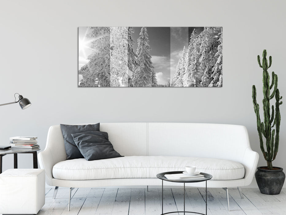 Winterlandschaft mit Bäumen, Glasbild Panorama