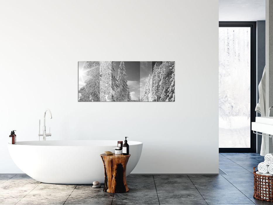 Winterlandschaft mit Bäumen, Glasbild Panorama