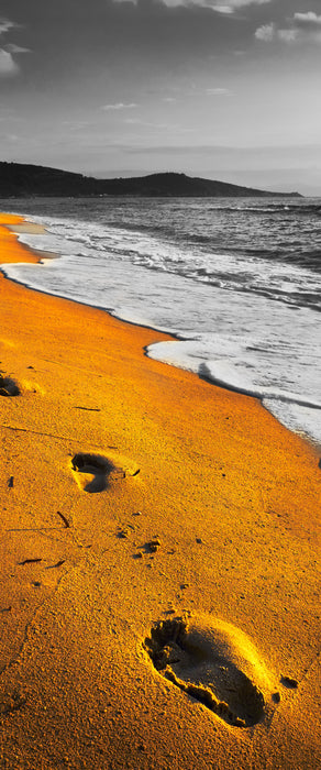 Spuren Im Sand am weiten Meer, Glasbild Panorama