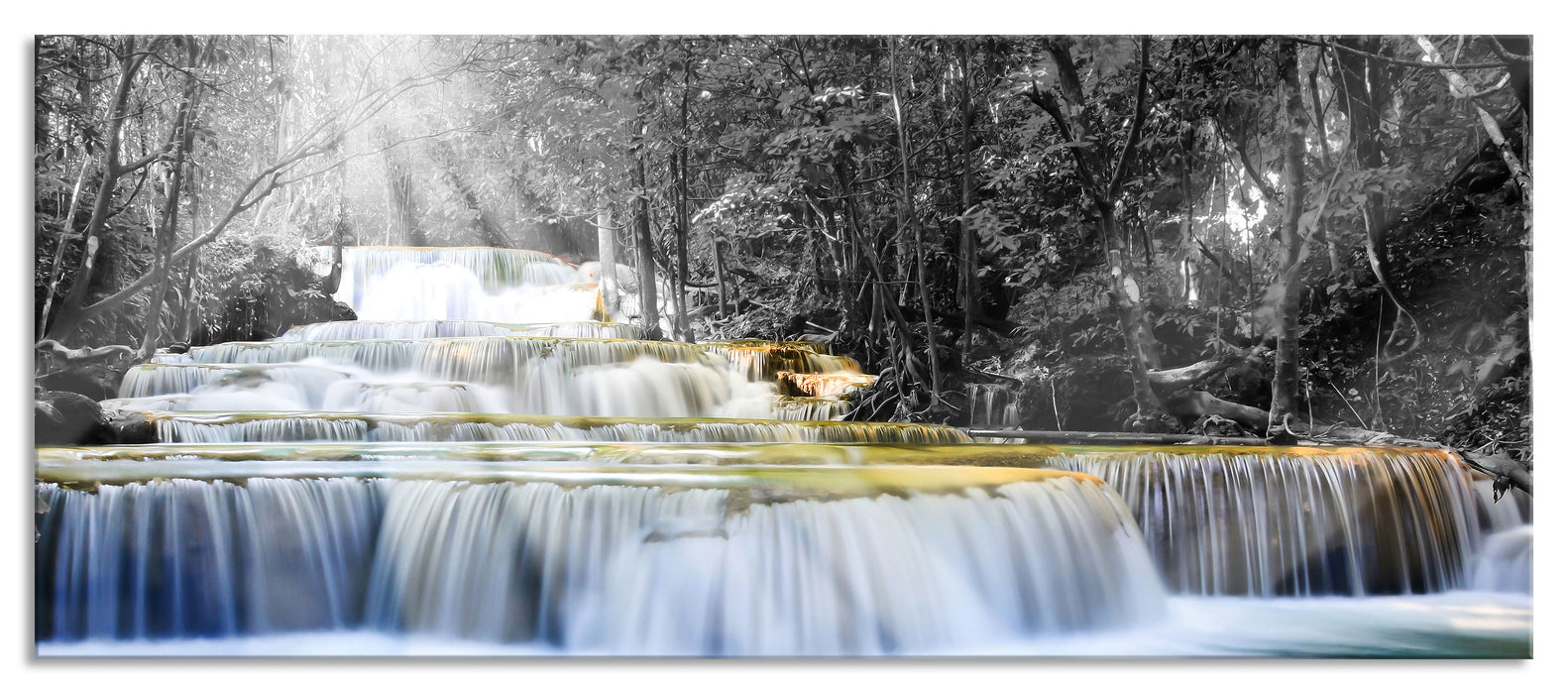 Pixxprint Wilder Bach im Urwald, Glasbild Panorama