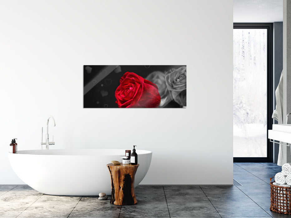 rote Rosen zum Valentinstag, Glasbild Panorama