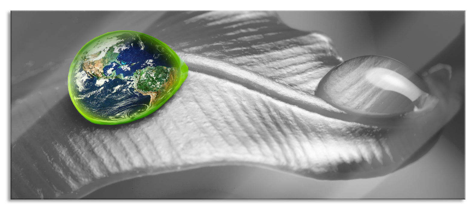 Pixxprint Erde in einem Tautropfen, Glasbild Panorama