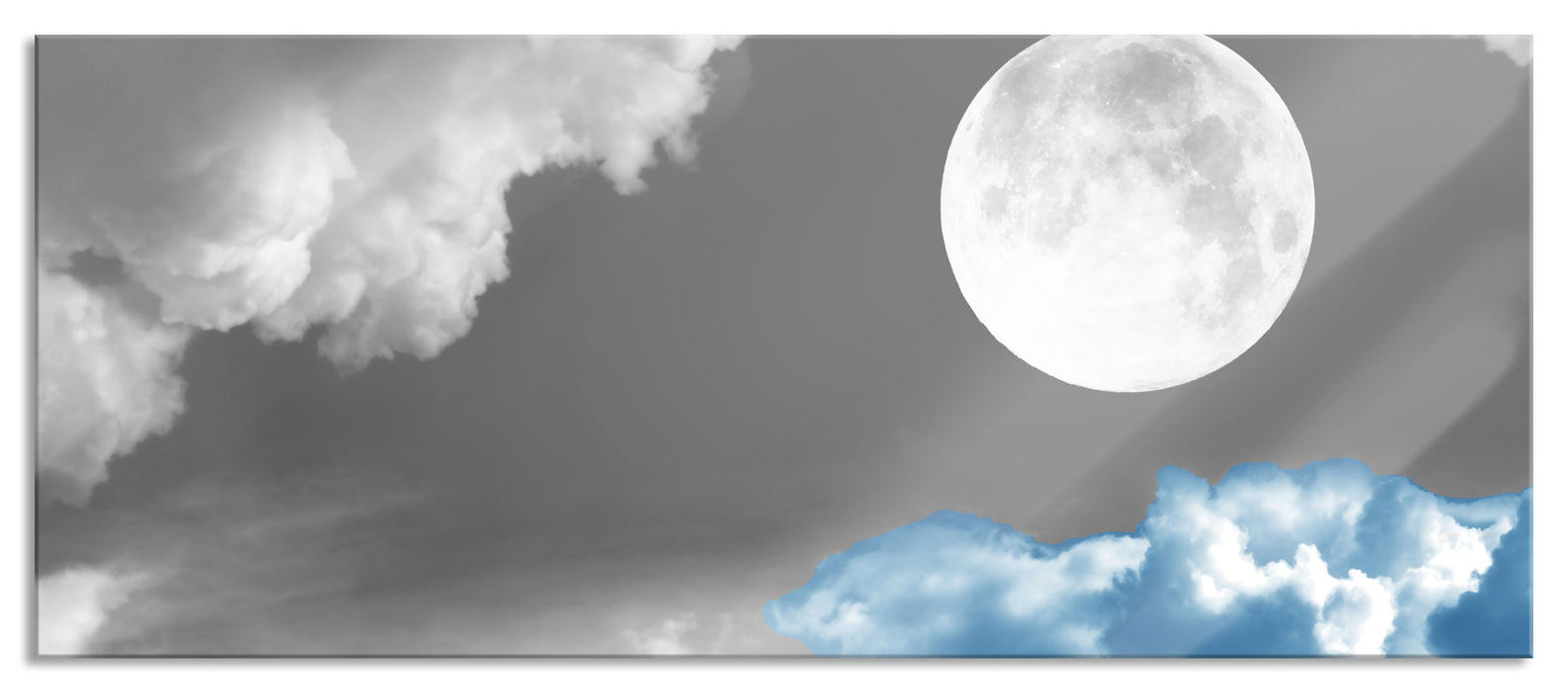 Vollmond über Wolke, Glasbild Panorama