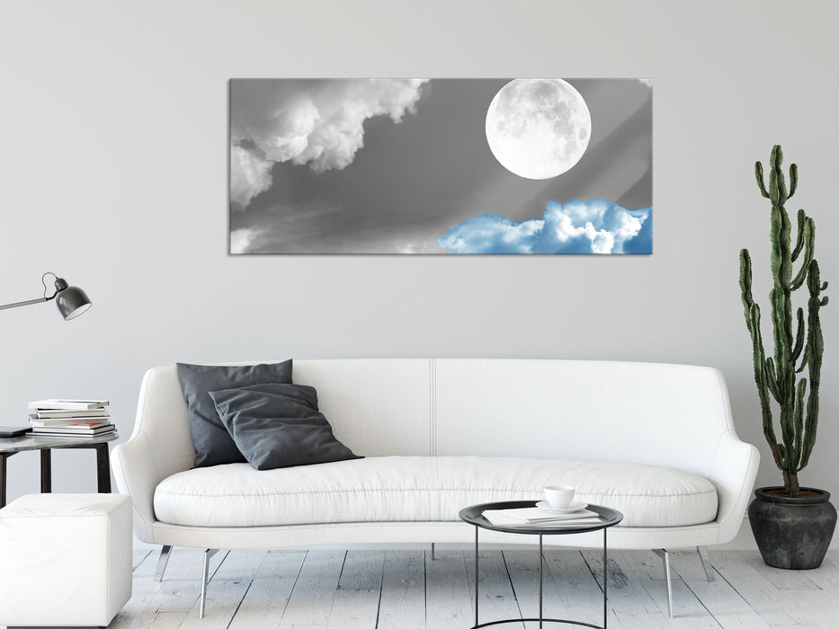 Vollmond über Wolke, Glasbild Panorama