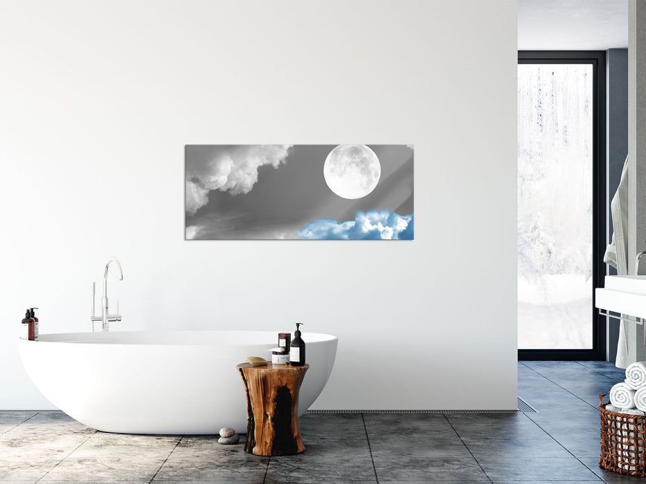 Vollmond über Wolke, Glasbild Panorama