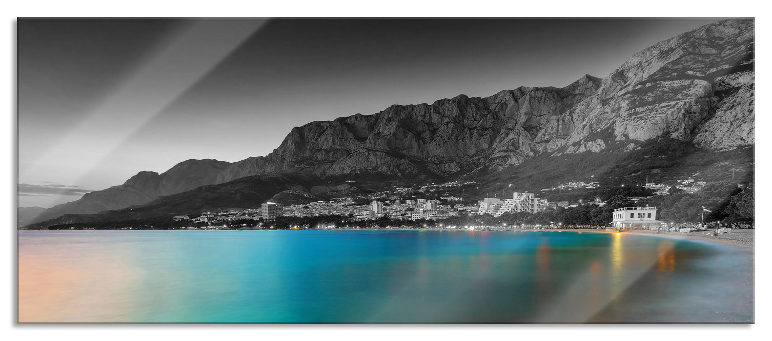 Pixxprint Strand in Makarska Kroatien, Glasbild Panorama