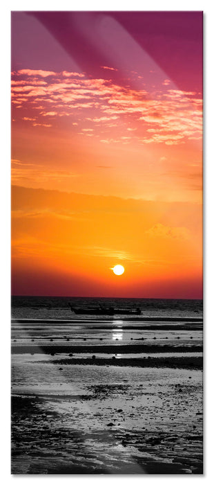 Sonnenaufgang über Wattmeer, Glasbild Panorama