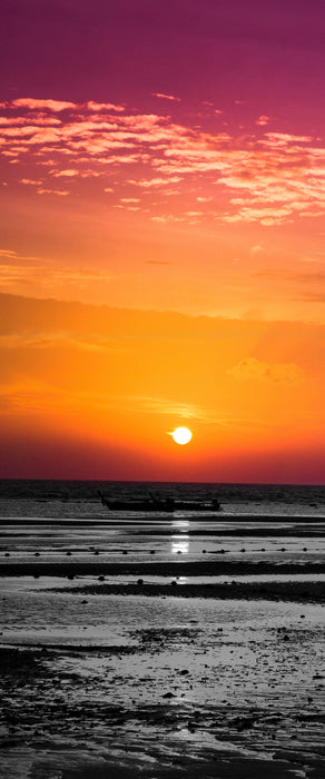 Sonnenaufgang über Wattmeer, Glasbild Panorama