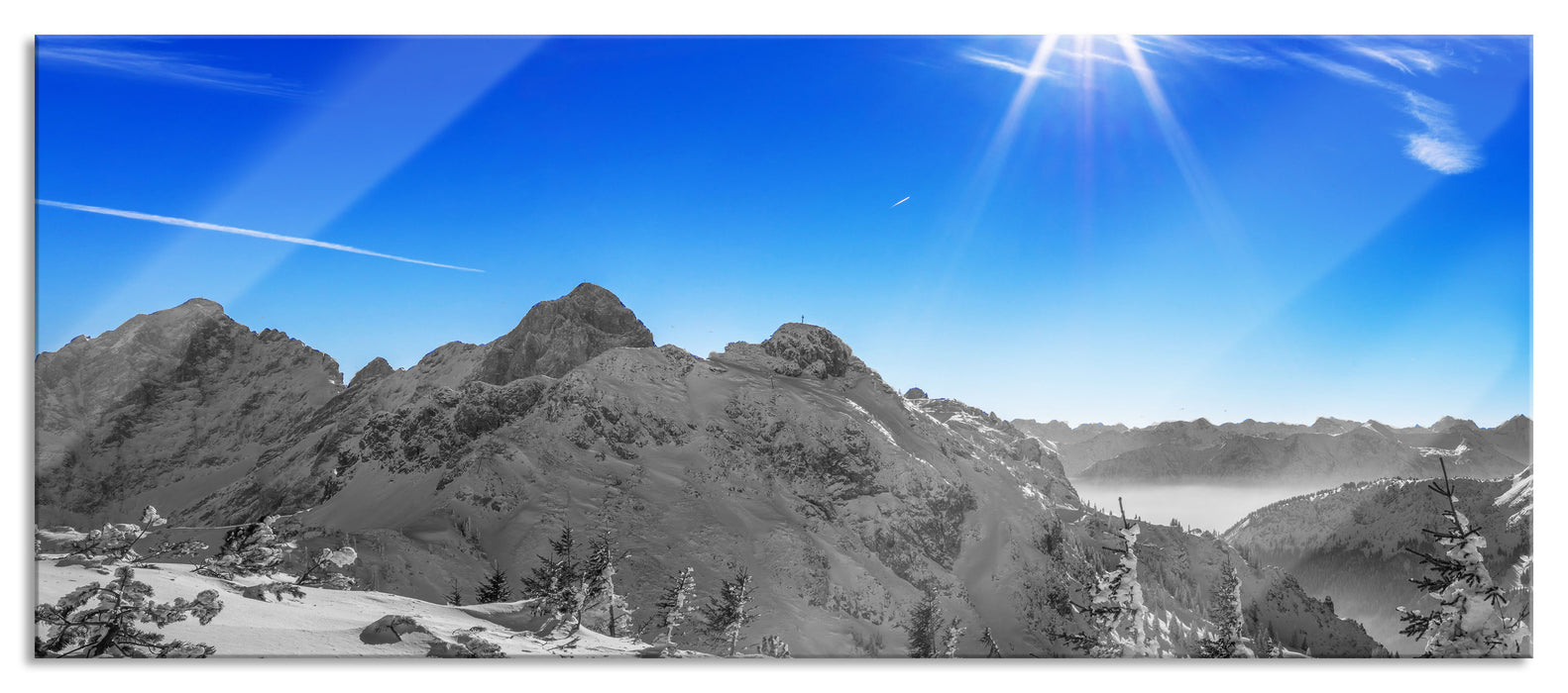 Verschneites Tannheimer Tal, Glasbild Panorama