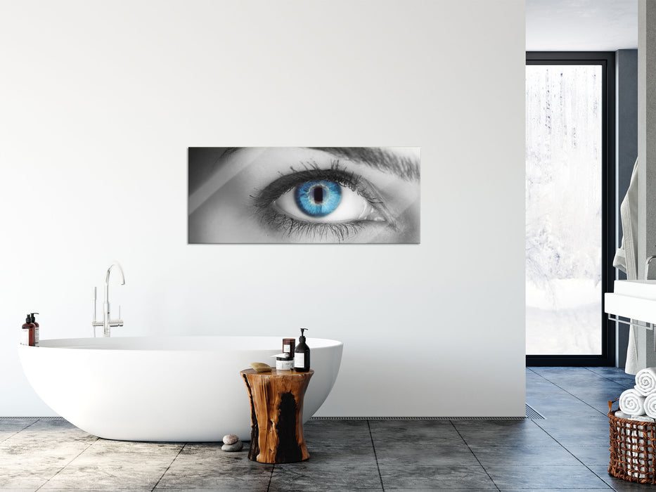 wunderschöne blaue Iris, Glasbild Panorama