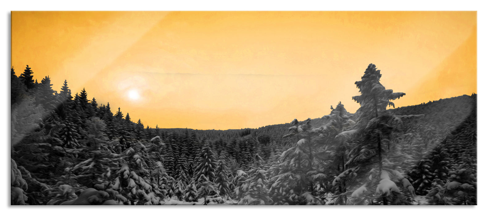 Pixxprint Wald im verschneiten Winter, Glasbild Panorama