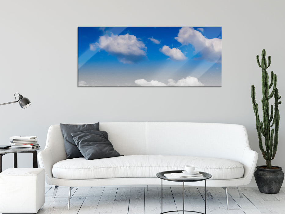 Schäfchenwolken an blauem Himmel, Glasbild Panorama