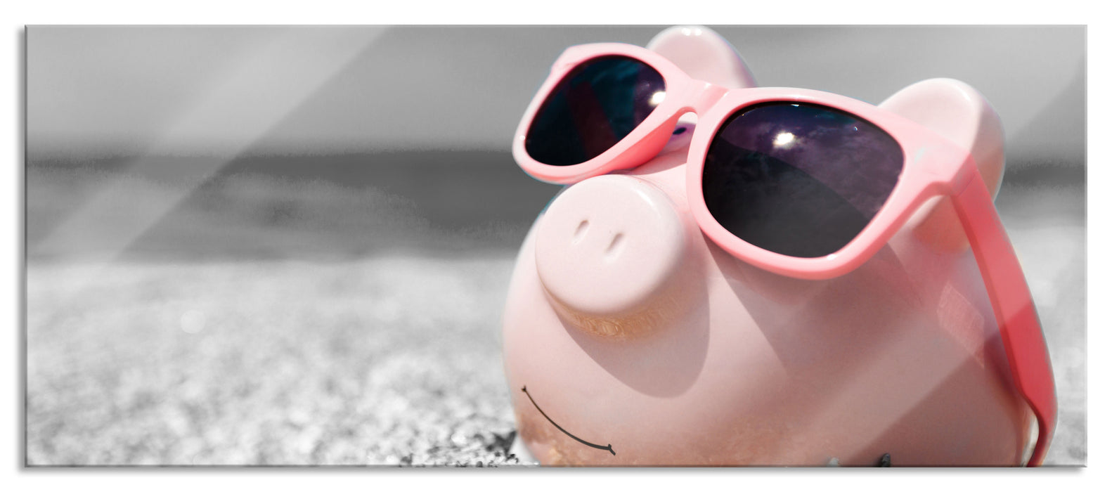 Pixxprint Sparschwein Sonnenbrille, Glasbild Panorama