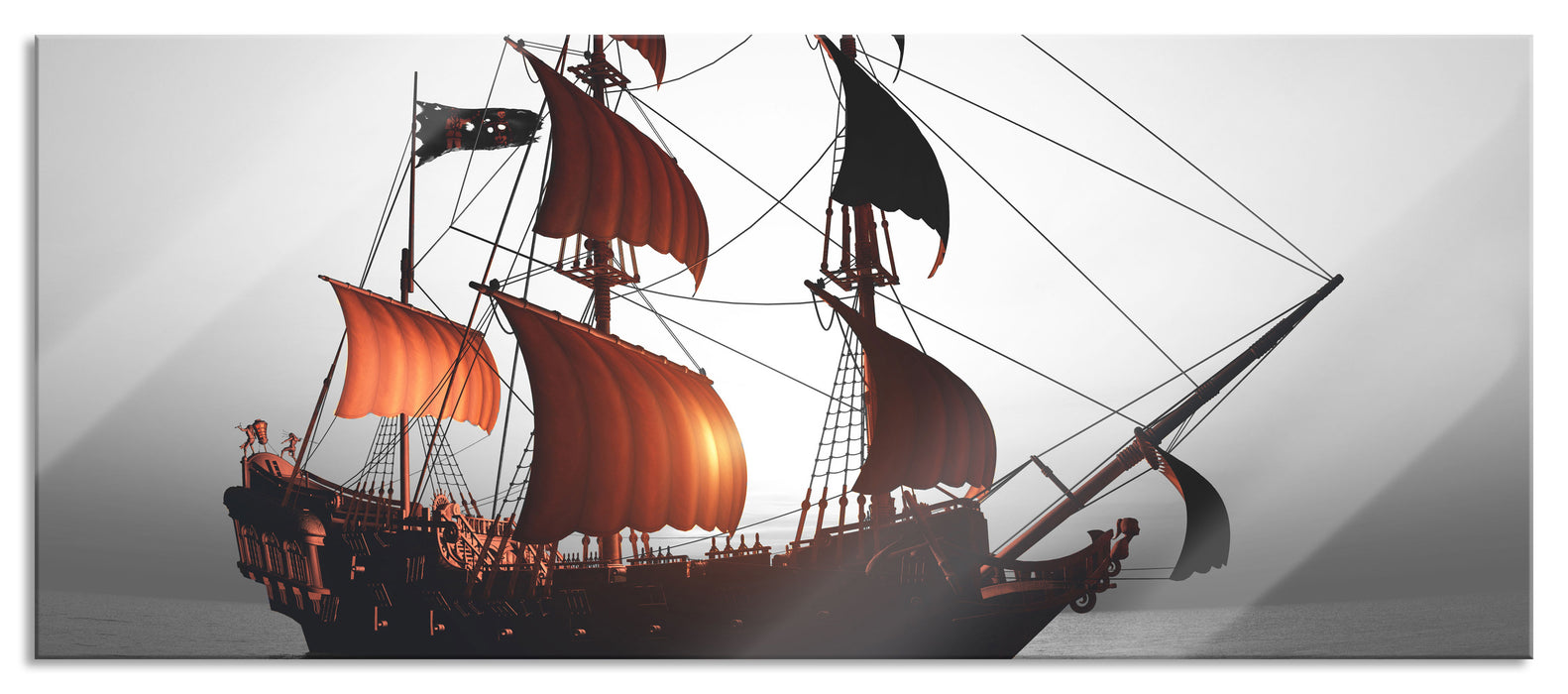 Pixxprint Gewaltiges Segelschiff, Glasbild Panorama