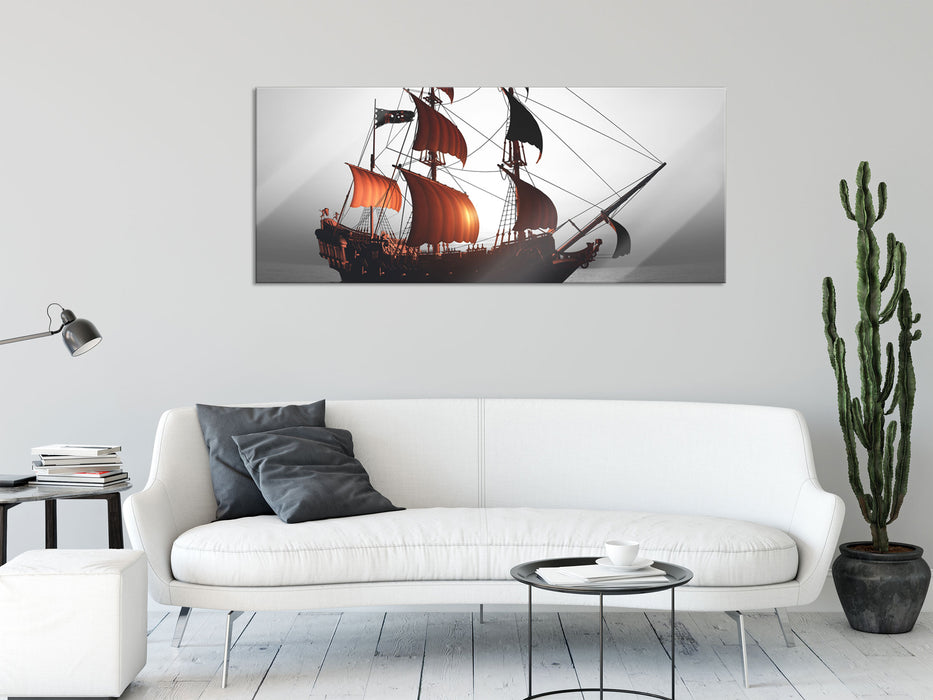 Gewaltiges Segelschiff, Glasbild Panorama