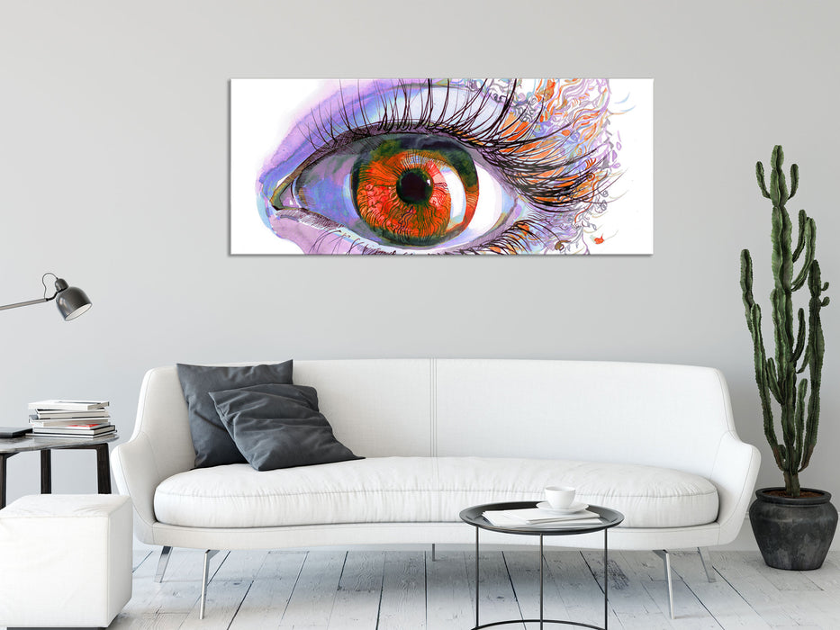 wunderschöne Zeichnung eines Auges, Glasbild Panorama