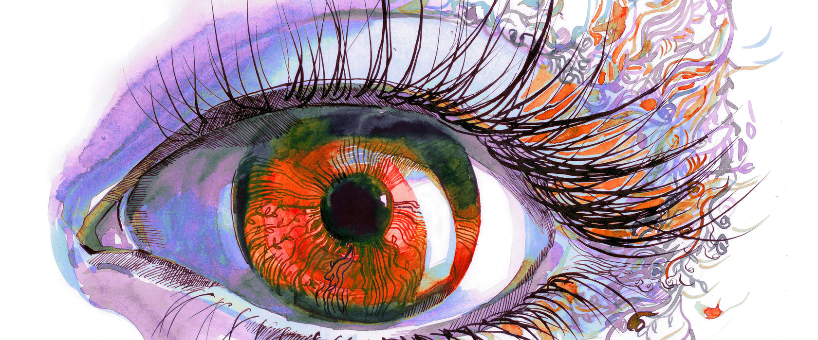 wunderschöne Zeichnung eines Auges, Glasbild Panorama