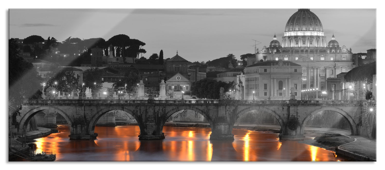 Pixxprint Petersdom am Abend, Glasbild Panorama