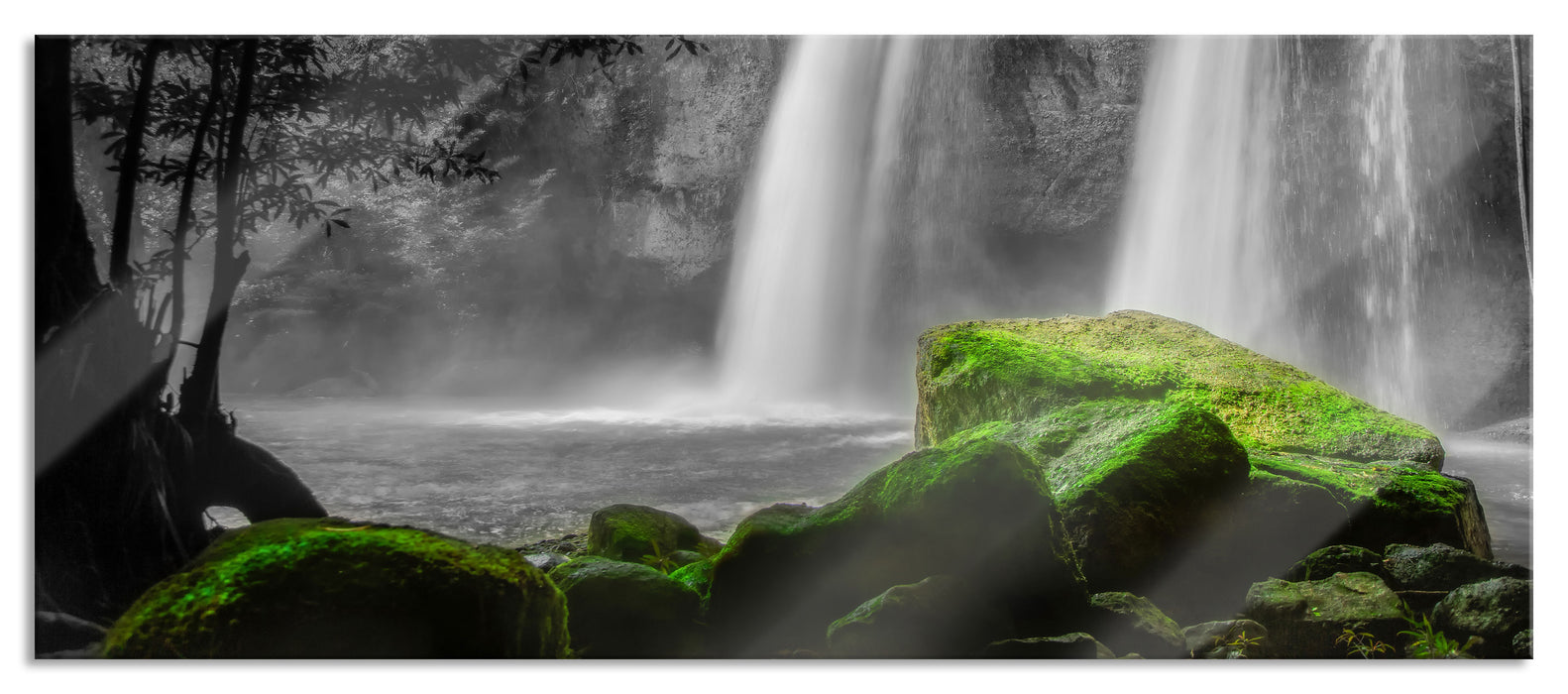 Pixxprint Wasserfall im Dschungel, Glasbild Panorama