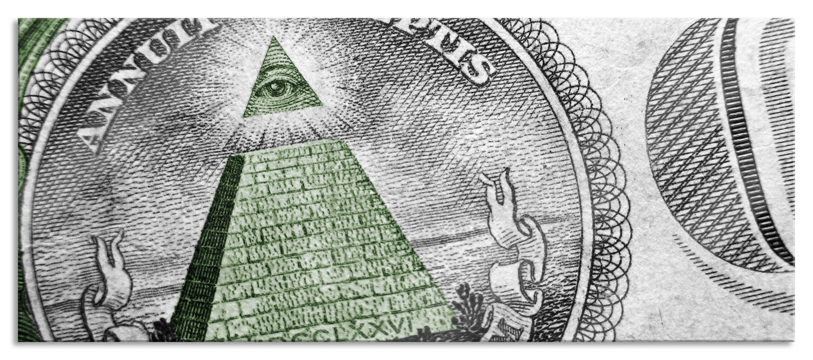 Pixxprint Illuminaten-Pyramide Dollar, Glasbild Panorama