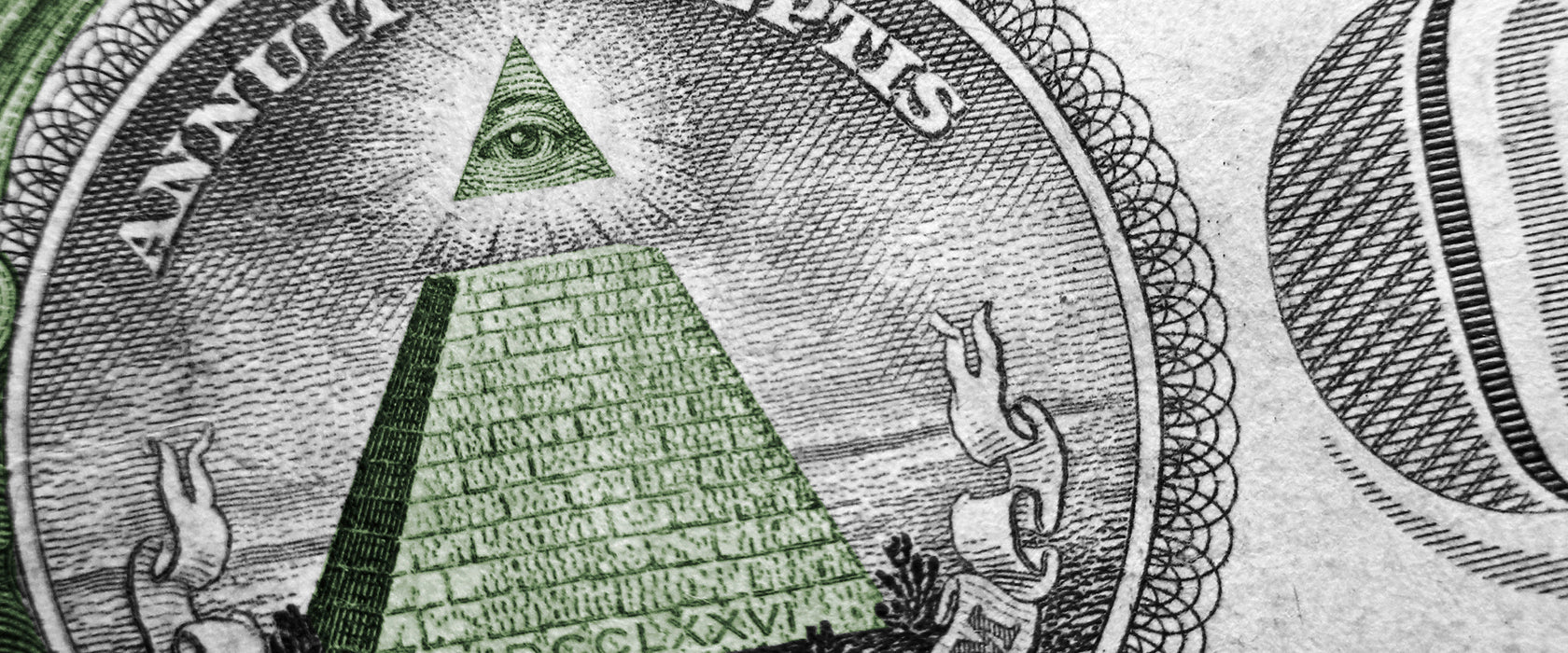 Illuminaten-Pyramide Dollar, Glasbild Panorama