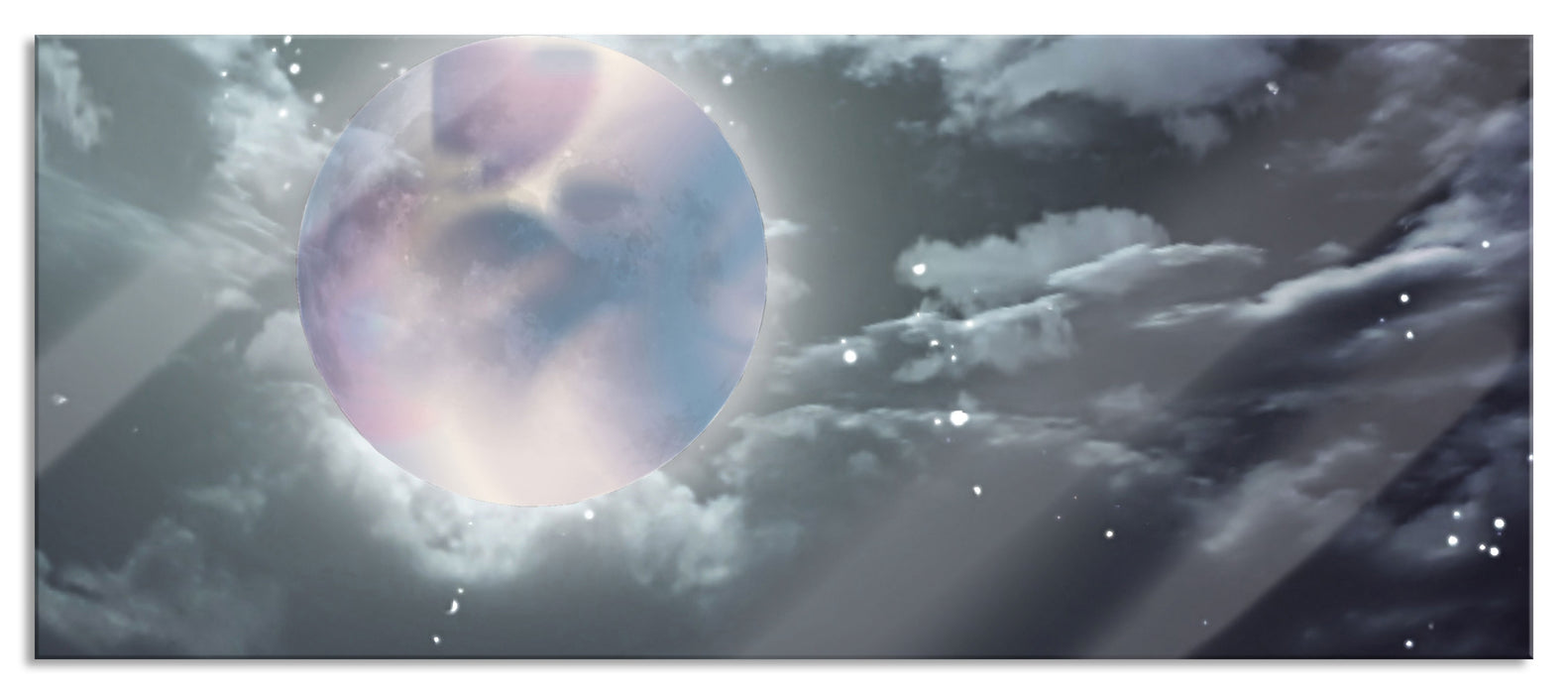 Pixxprint Vollmond Sterne Wolken, Glasbild Panorama