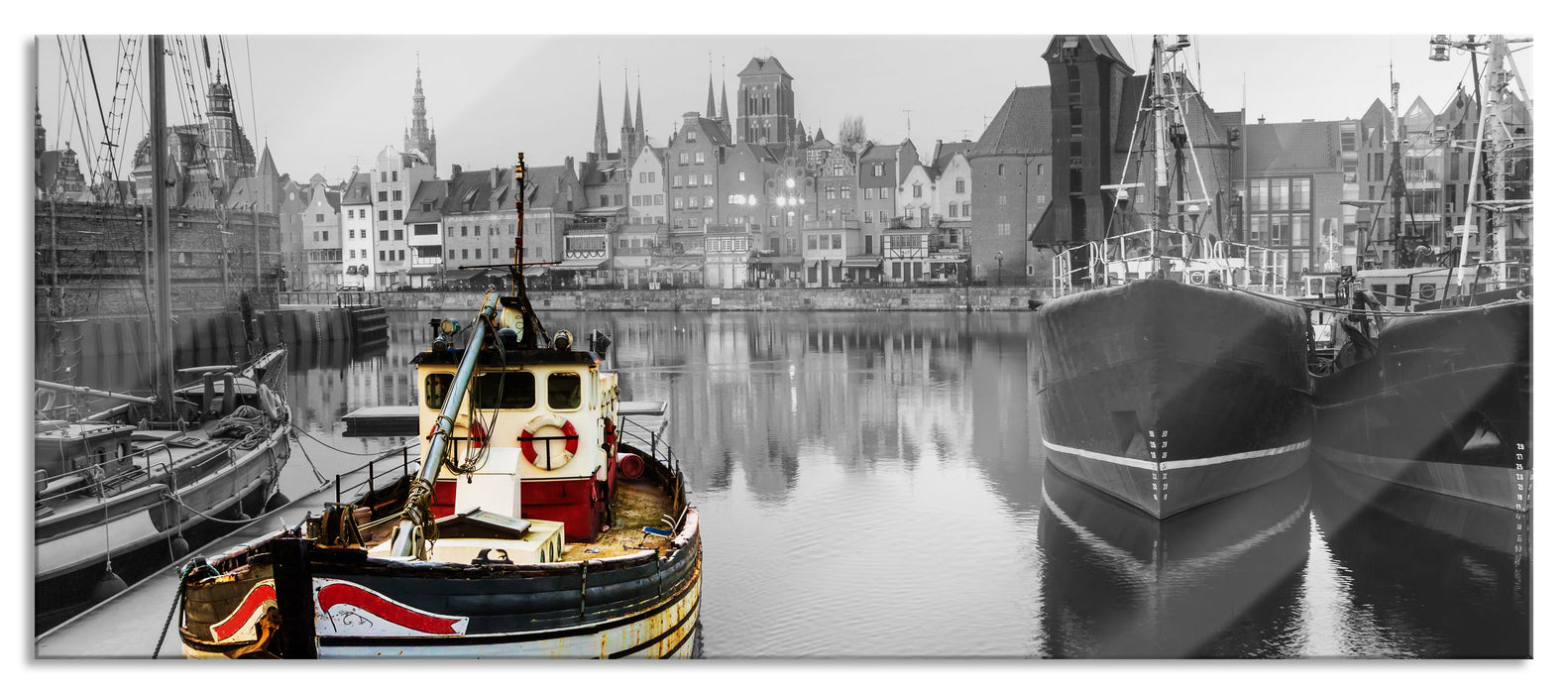 Pixxprint Hafen in Danzig - Polen, Glasbild Panorama