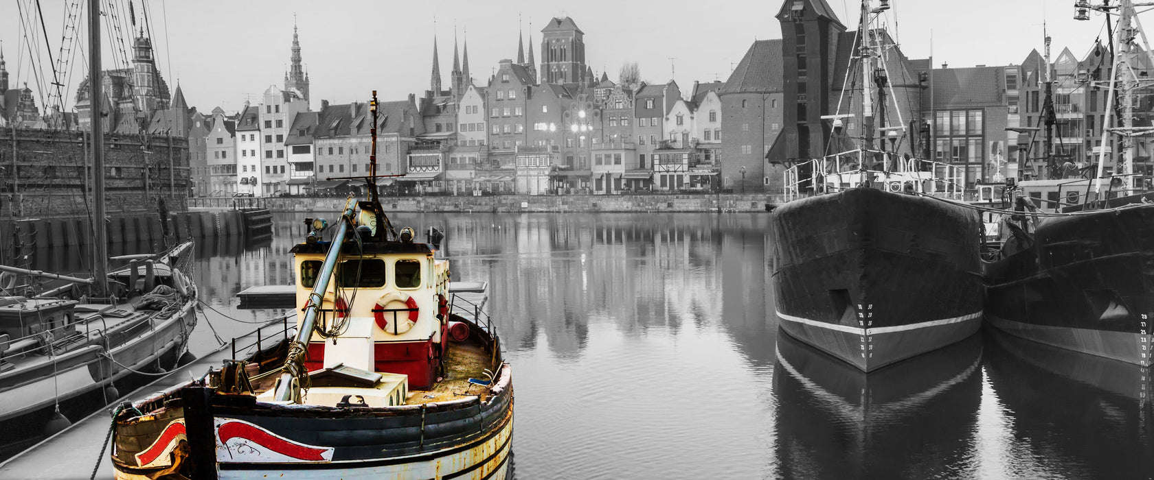 Hafen in Danzig - Polen, Glasbild Panorama