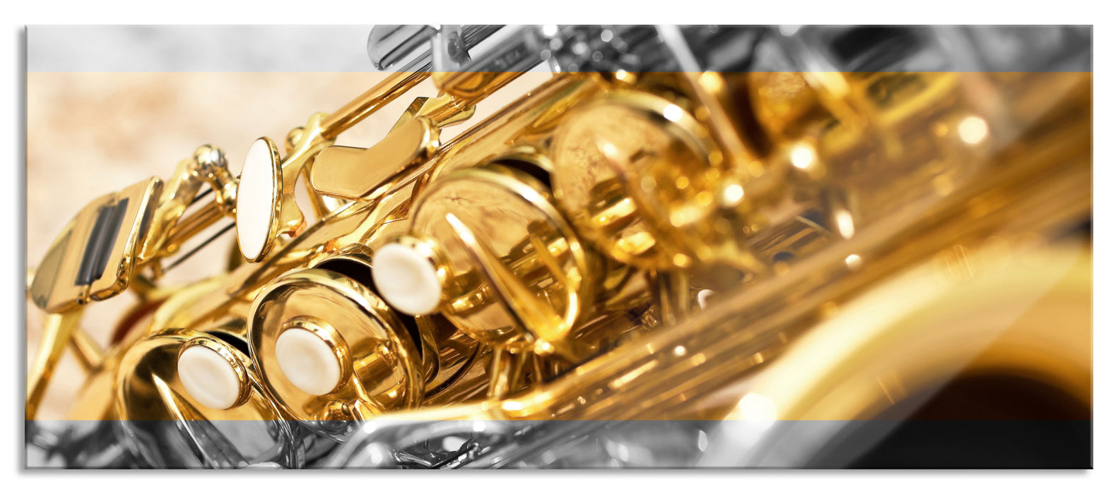 schimmerndes Saxophon, Glasbild Panorama