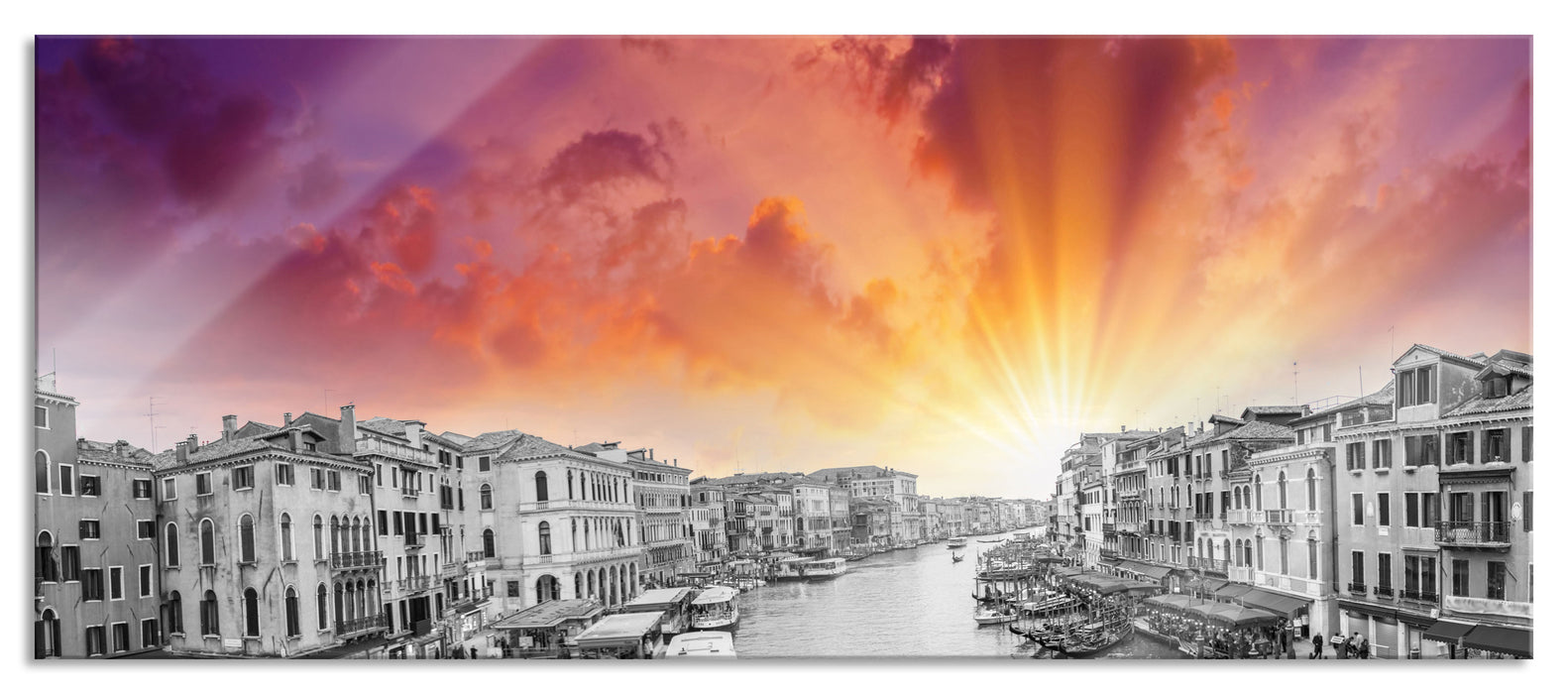 Pixxprint Wasserstraße in Venedig, Glasbild Panorama