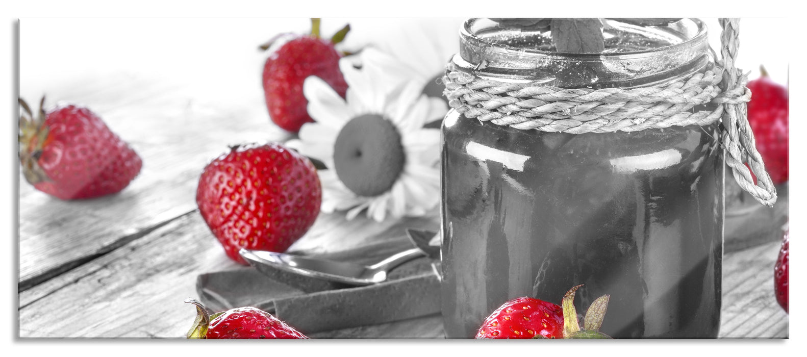 Pixxprint Erdbeeren Marmelade, Glasbild Panorama