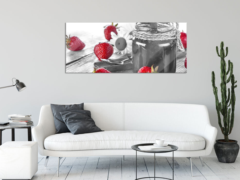 Erdbeeren Marmelade, Glasbild Panorama