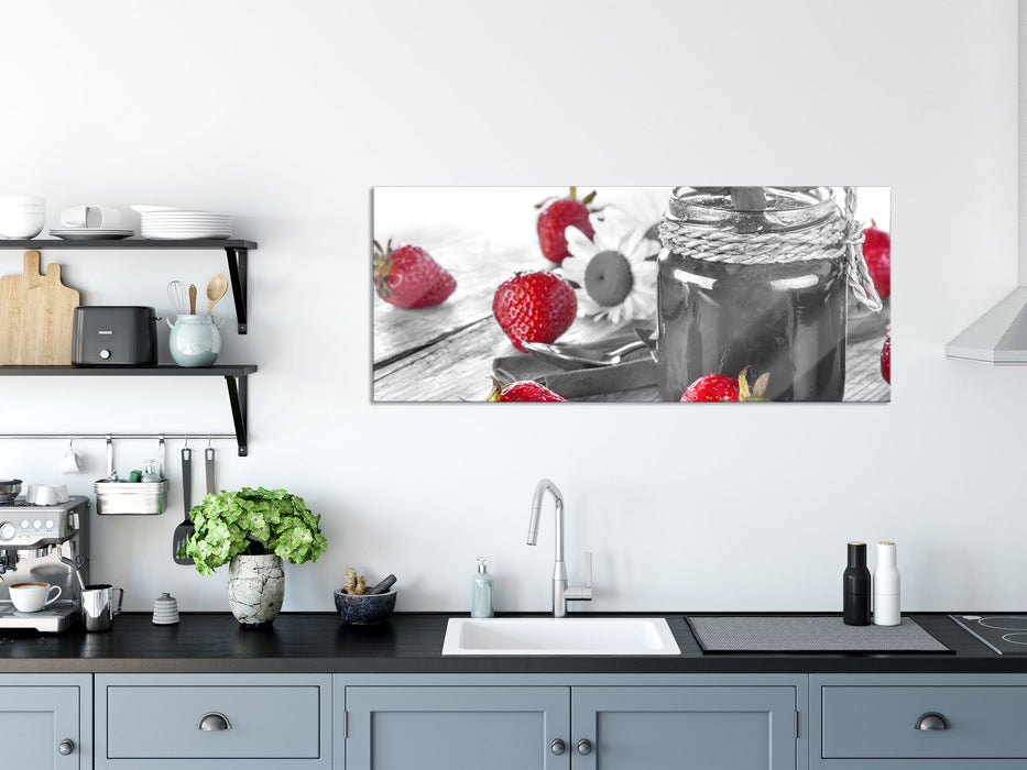 Erdbeeren Marmelade, Glasbild Panorama