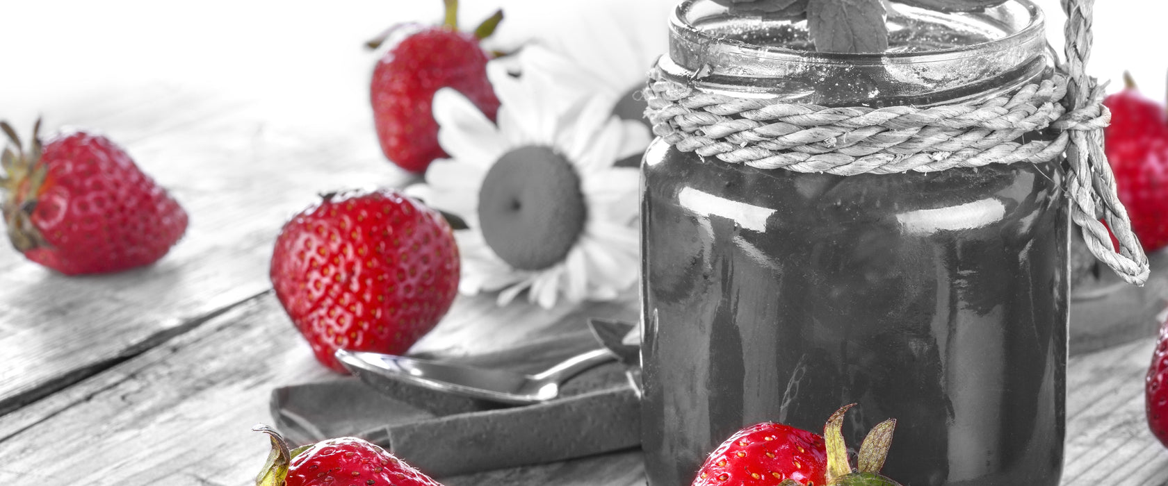 Erdbeeren Marmelade, Glasbild Panorama