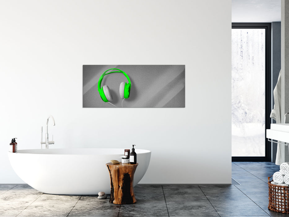 Coole grüne Kopfhörer, Glasbild Panorama