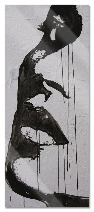 Pixxprint Abstrakt gezeichnete Frau, Glasbild Panorama