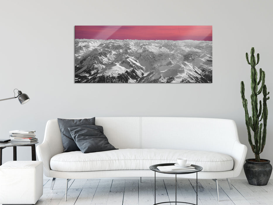 Alpen mit Schnee, Glasbild Panorama