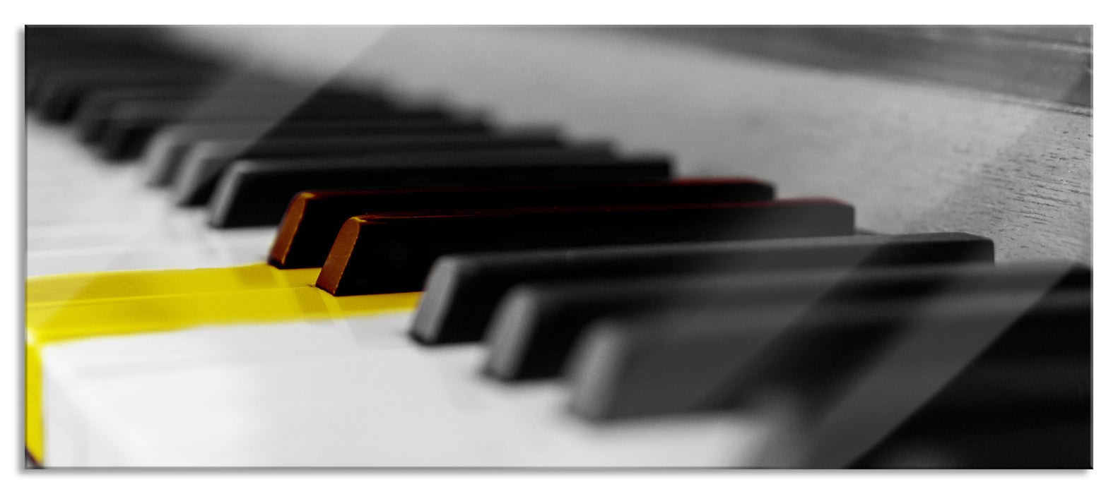 Pixxprint schönes Klavier mit gelben Tasten, Glasbild Panorama