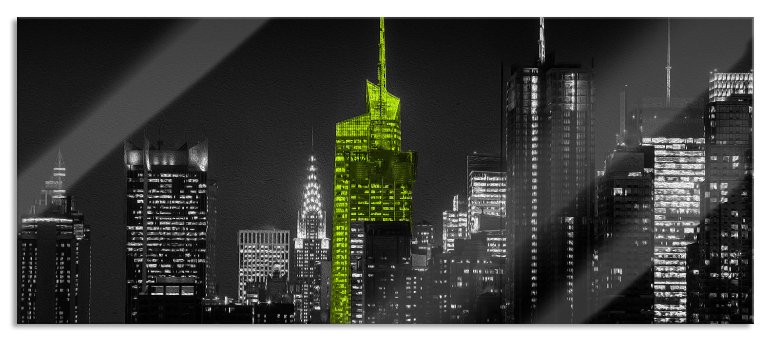 New Yorks Hochhäuser bei Nacht, Glasbild Panorama