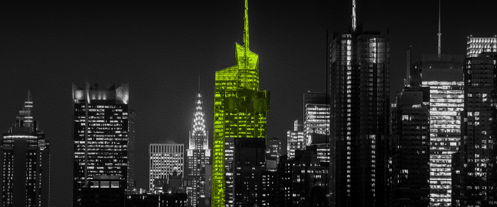 New Yorks Hochhäuser bei Nacht, Glasbild Panorama