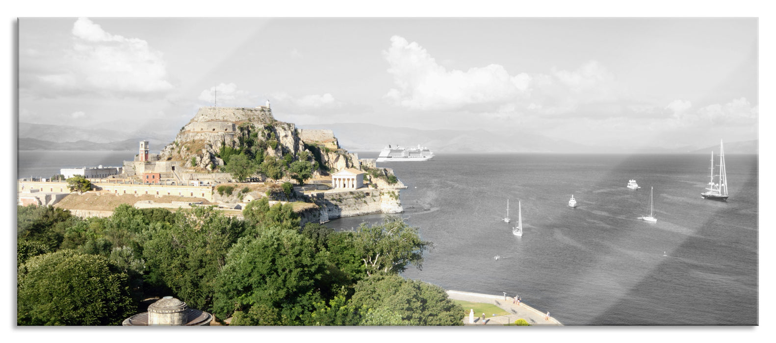 Aussicht auf Agios Mattheos, Glasbild Panorama
