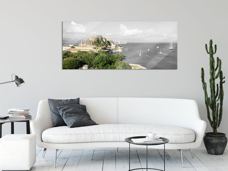 Aussicht auf Agios Mattheos, Glasbild Panorama