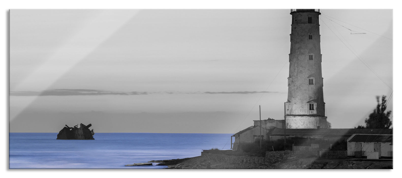 Pixxprint Leuchtturm bei Sonnenuntergang, Glasbild Panorama