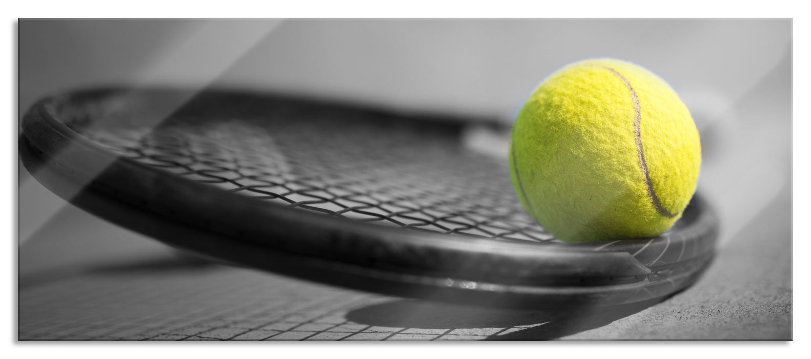 Tennisball Schläger, Glasbild Panorama