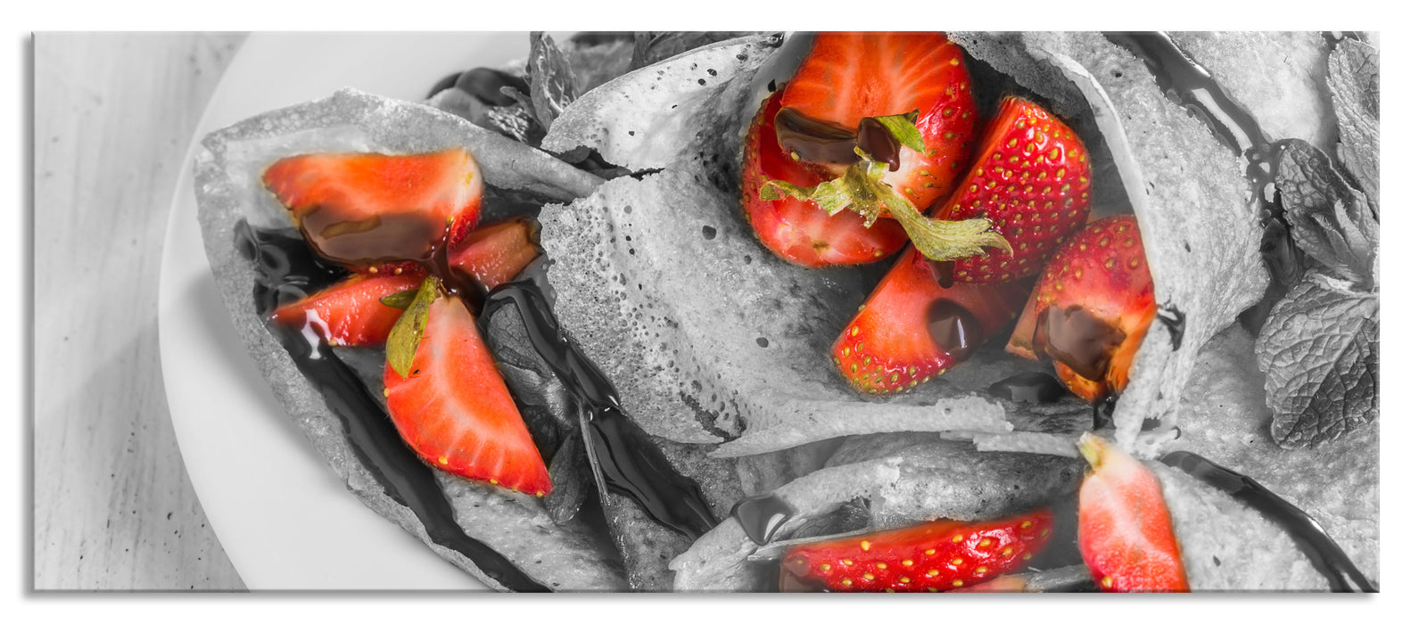 Pixxprint Crepes mit Erdbeeren, Glasbild Panorama