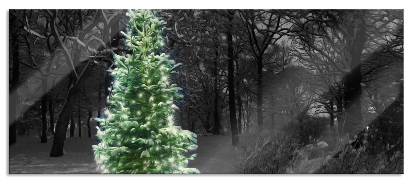 Pixxprint Weihnachtsbaum im Winter, Glasbild Panorama