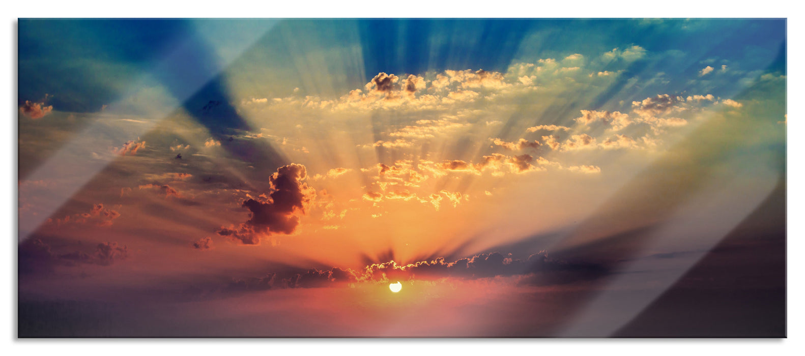 Pixxprint Sonnenuntergang über dem Meer, Glasbild Panorama