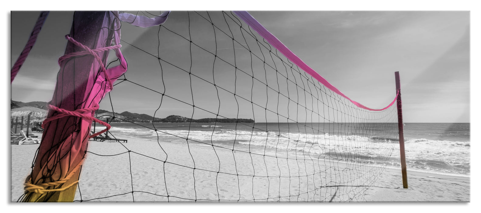 Pixxprint Großes Volleyballnetz, Glasbild Panorama