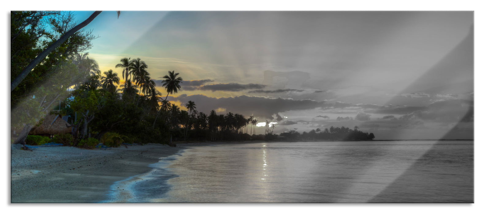 Pixxprint Strand beim Sonnenuntergang, Glasbild Panorama