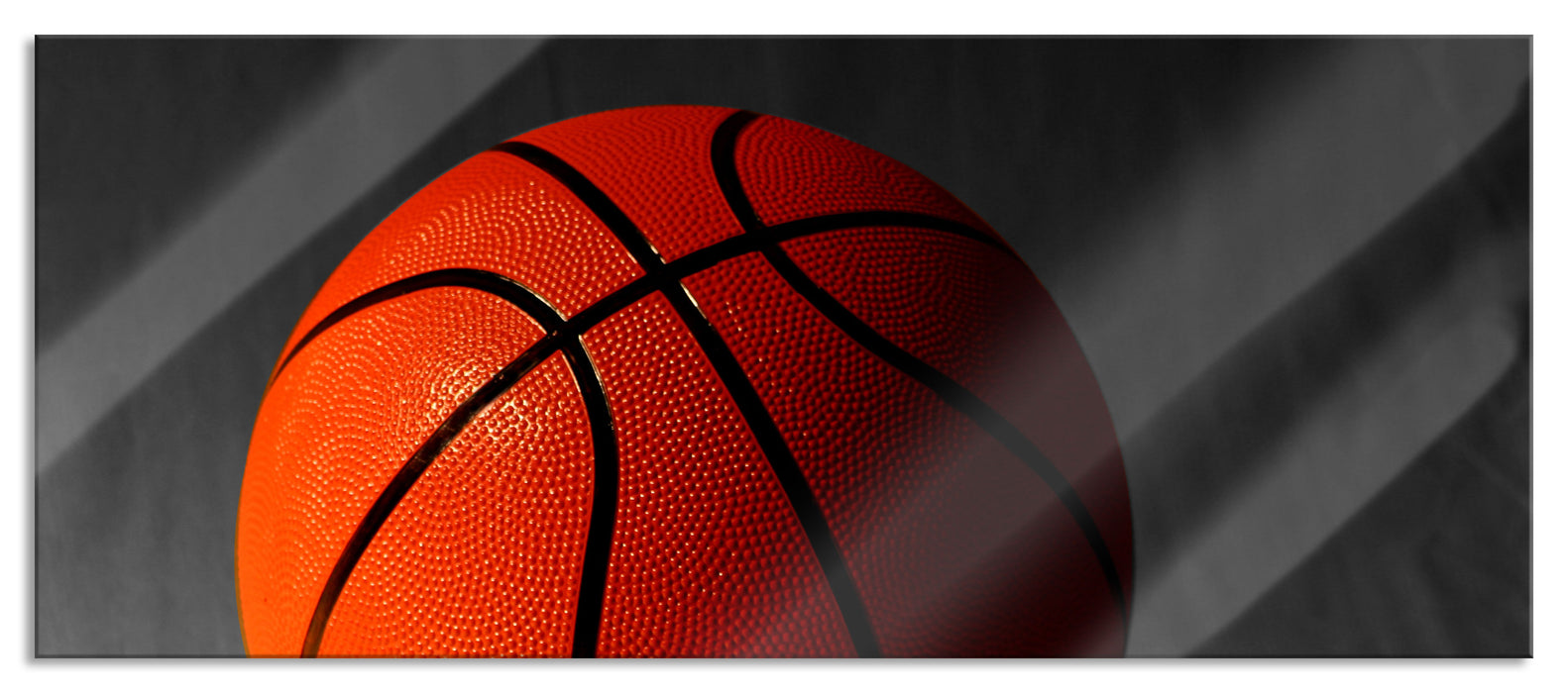 Pixxprint Basketball schwarzer Hintergrund, Glasbild Panorama
